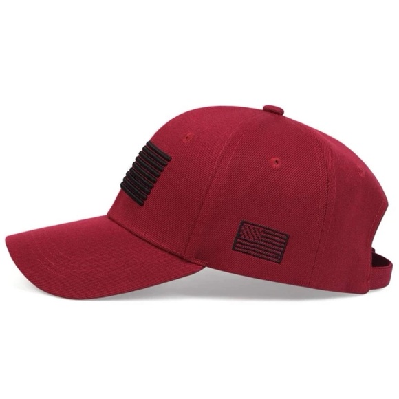 Red Men's Embroidered Flag Mesh Back Cap With Hook And Loop Closure - Picture 2 of 3